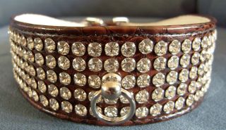 New Brown 5 Row Real Diamante Crystal Dog/Puppy/Pet Collar S L