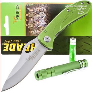 Schrade Primos Green Folding Pocket Knife LED Flashlight Combo Pack w 