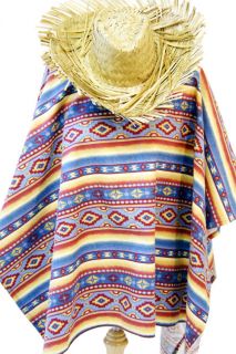 Wild West/Cowboy/Pe​ru MEXICAN BANDIT PONCHO & STRAW HAT Fancy Dress 
