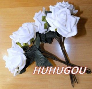 48 X Foam Roses Wedding Flowers Artificial Stems White