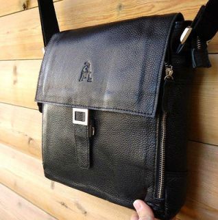 Genuine real Leather Bag Messenger laptop Business mans Design Black 