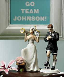   Soccer Player Groom and Fan Cheering Bride Figurine Cake Topper