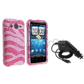   Diamond Hard Case Cover+Car DC Charger For HTC Inspire 4G Desire HD