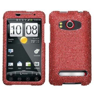 Red Crystal Bling Hard Case Snap on Cover HTC EVO 4G