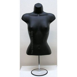 Black Torso Female Countertop Mannequin Form (Waist Long) W/ Base For 