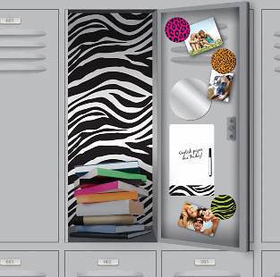 SCHOOL LOCKER decor kit ZEBRA PRINT adhesive wallpaper magnets mirror 