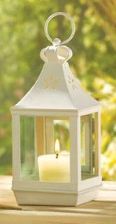 Set of 6 Small Off White Metal Cutwork Votive Candle Lanterns