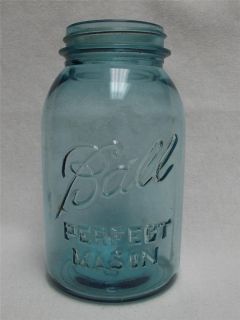 Antique VTG Ball Mason Canning Jar, Aqua Blue Glass   Quart, Marked #5