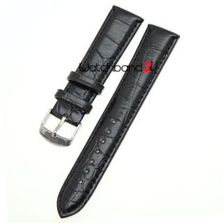   Crocodile Grain Leather Watch Band Wristwatch Strap Black 18 20 22 mm