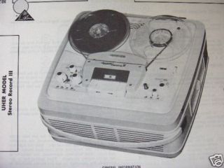 UHER STEREO RECORD III TAPE RECORDER PHOTOFACT