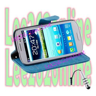 Blue PU Leather Card Wallet Case Stand For Samsung Galaxy S3 SIII 