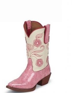 Kids Tony Lama LL302 Pink and White Carnation Texas Rose Leather 