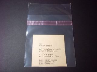 CD   OUTER SLEEVES   2.5mil   5 3/8 x 6 inch w/ RESEALABLE FLAP   OVER 