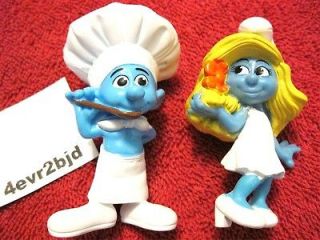 SMURFS CHEF HAT GIRL SMURFETTE CAKE TOPPER MEAL TOY FIGURES MOVIE BLUE 