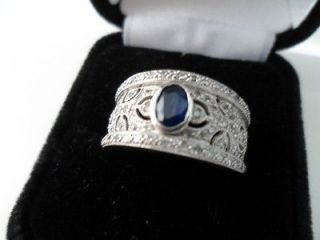 Gorgeous Vintage Filigree Sapphire Diamond Ring 14k White Gold 