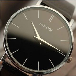   Mens Black White Brown Ultra thin Case Watches Quartz Wrist Watch