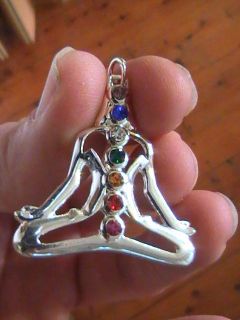 Beautiful Chakra Healing Pendant silver plated with coloured 
