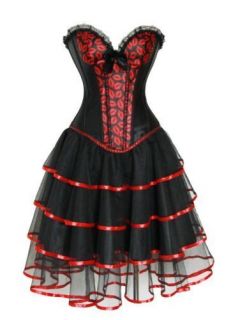   Showgirl Black Red Satin Lace Corset Costume Moulin Rouge Skirt S 2XL