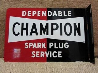 Vintage Champion Spark Plugs Flanged Sign Antique Automotive Part 