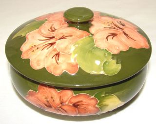 Vintage Moorcroft Pottery HIBISCUS Covered Bowl, Green