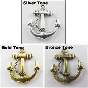   Silver,Gold,Bronze Tone 2 Sided Anchor Charms Pendants 20.5x23mm