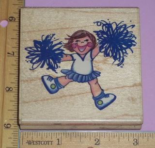 JUMPING SMILING CHEERLEADER rubber stamp STAMPENDOUS low shipping