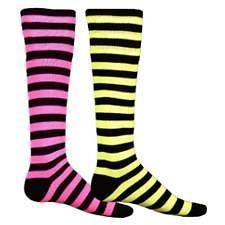 Girls Womens Knee High Neon Striped Socks Soccer Softball Roller Derby