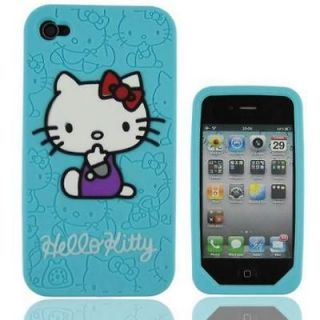 silicone Hello Kitty Case Cover for iphone 4S Dark Blue,best quality 