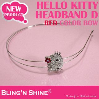 Hello Kitty Double Headband Swarovski Crystal Face Hair band Red 