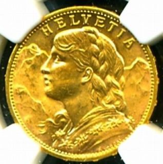 1914 B SWITZERLAND GOLD COIN 20 FRANCS * NGC CERT GENUINE GRADED MS 63 