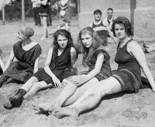 early 1900s photo Bathing Beach Vintage Black & White Photograph b9
