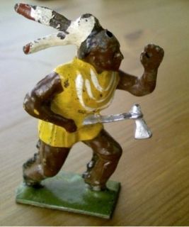 Old Hand Painted Metal Toy Figure of Indian Warrior