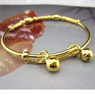   18k yellow gold filled Babys bracelet with bells childrens bangle