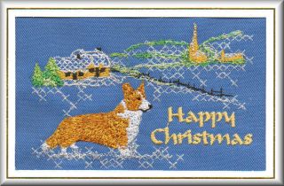 Cardigan Corgi Christmas Card Embroidered by Dogmania