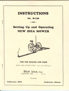 New Idea 10 Hay Mower Instructions and Parts Manual Horse Drawn NI