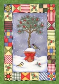 NEW LARGE TOLAND CHRISTMAS WINTER HOUSE FLAG HOLLY TOPIARY PATCHWORK 
