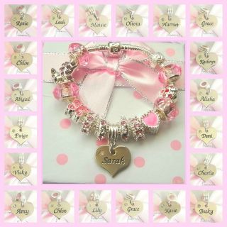   /GIRLS PINK SPARKLE LADYBIRD BRACELET PERSONALISED WITH NAMES K M