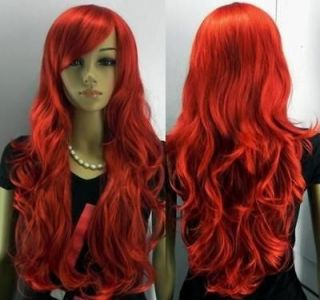 24/60cm NEW long red curly human made hair womens full wig