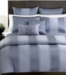 Hotel Collection Wide Stripe QUEEN Coverlet Quilt Blue Solid SURF 