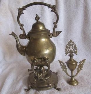 Vintage Ornate Brass Teapot Stand Warmer Unique Honey Pot From India