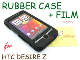 Black Rubber Rubberized Cover Hard Case +LCD Film for HTC Desire Z 