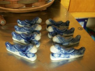 Vintage Porcelain Flow Blue Knife Rests Set of 8 Dolphin with ball