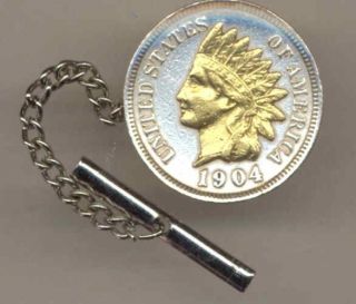 Indian Head Penny Tie Tacks 2 Toned Gold on Silver Coin Jewelry