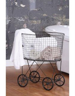   Style Metal Laundry Basket Industrial Clothes Linen Cart Buggy Prop