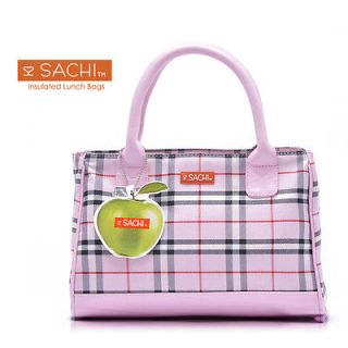 NEW SACHI Fashion Small Insulated Lunch Bag Tote Pink Plaid