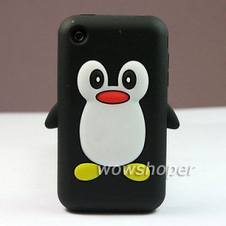 3D Penguin Silicone Soft Skin Case Cover For Apple iphone 3G 3GS Black