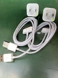 2x OEM IPHONE 4,4s,3gs,3g,IP​OD wall/home charger and usb sync cable 