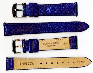 Invicta Genuine Womens 16mm Blue Copper Head Snakeskin Leather Watch 