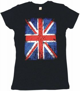 Union Jack British Flag Distressed Logo Womens Tee Shirt Pick Size 