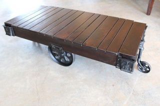 65 Industry wheel Cart Coffee Table brown Antique Rusted iron smooth 